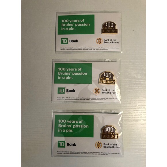 Boston Bruins Centennial 100 years TD Bank Limited Lapel Pin NHL Sealed LOT OF 3 - Picture 1 of 3